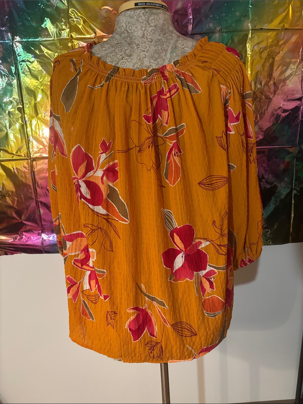 Ava & Viv Mustard Floral Peasant Blouse - Picture 3 of 8